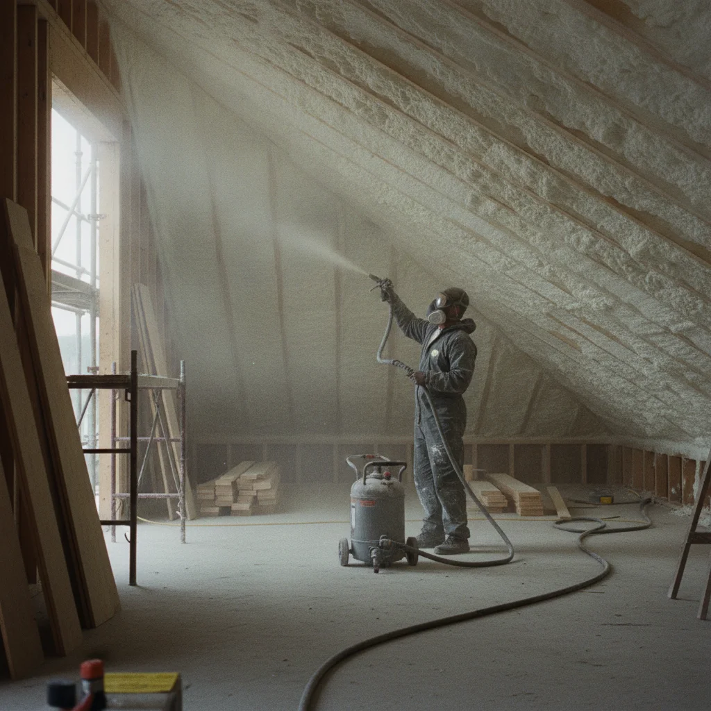 Isolation de toiture par mousse polyuréthane projetée en Belgique 2026 : technique, prix et primes